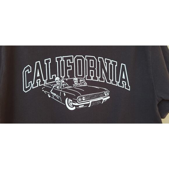 OG Organic Generation Skeletons Halloween CALIFORNIA Cropped Black Tee T shirt S - Picture 2 of 6